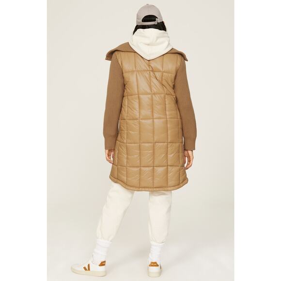 RTR Varley Sz L Large Tan Mayten Ribbed Knit Collared Puffer Jacket zip mid - Picture 2 of 7